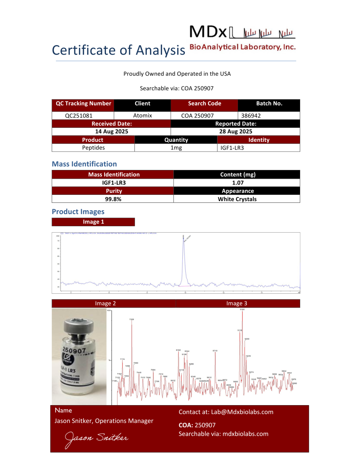 IGF 1 LR3 1mg COA