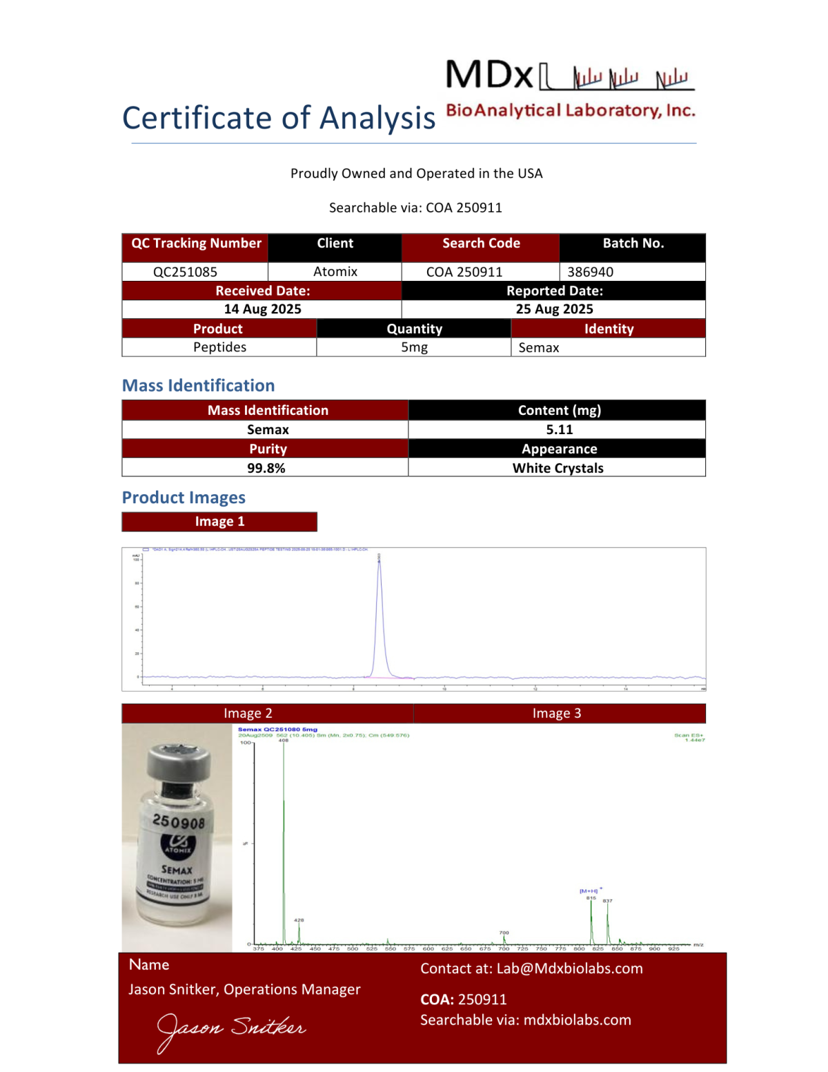 Semax 5mg COA