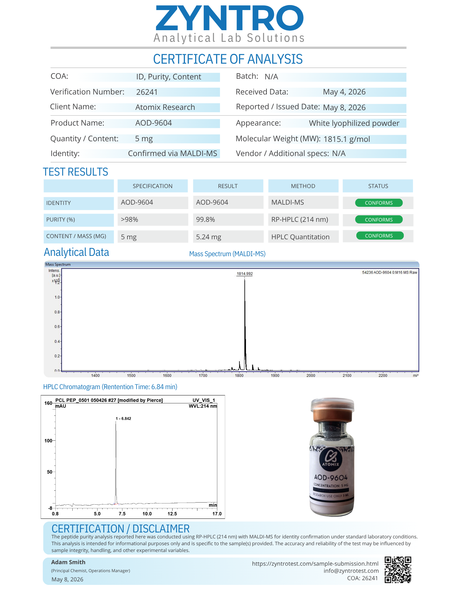 AOD-9604 5mg COA