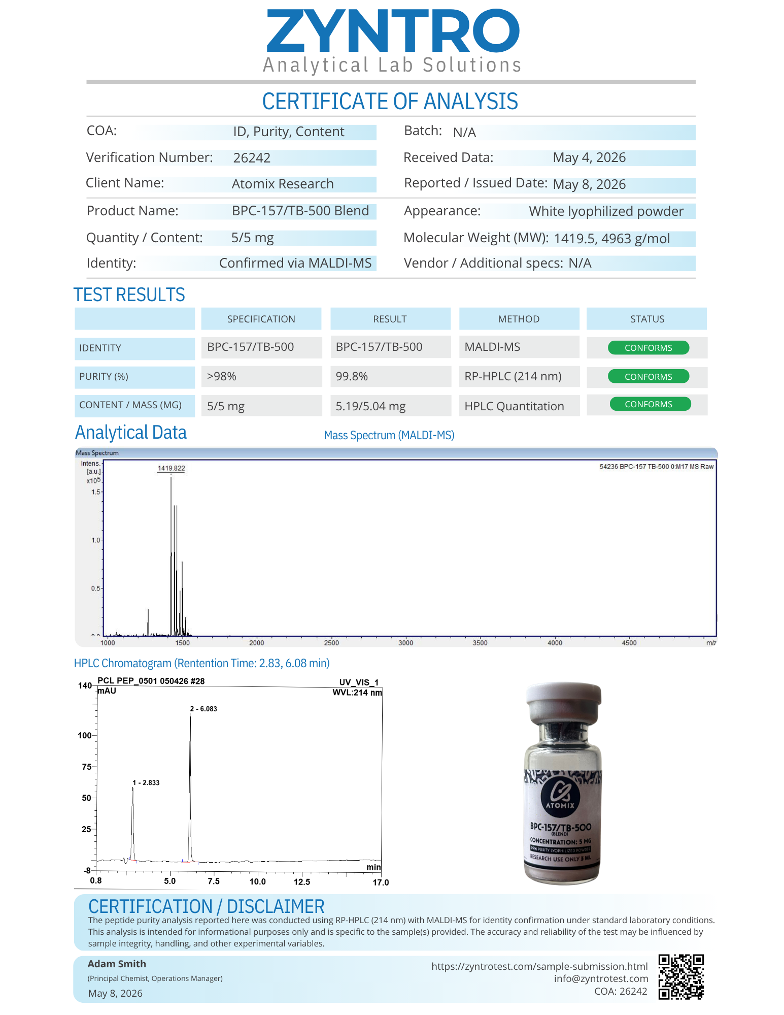BPC-157/TB-500 Blend 5/5mg COA