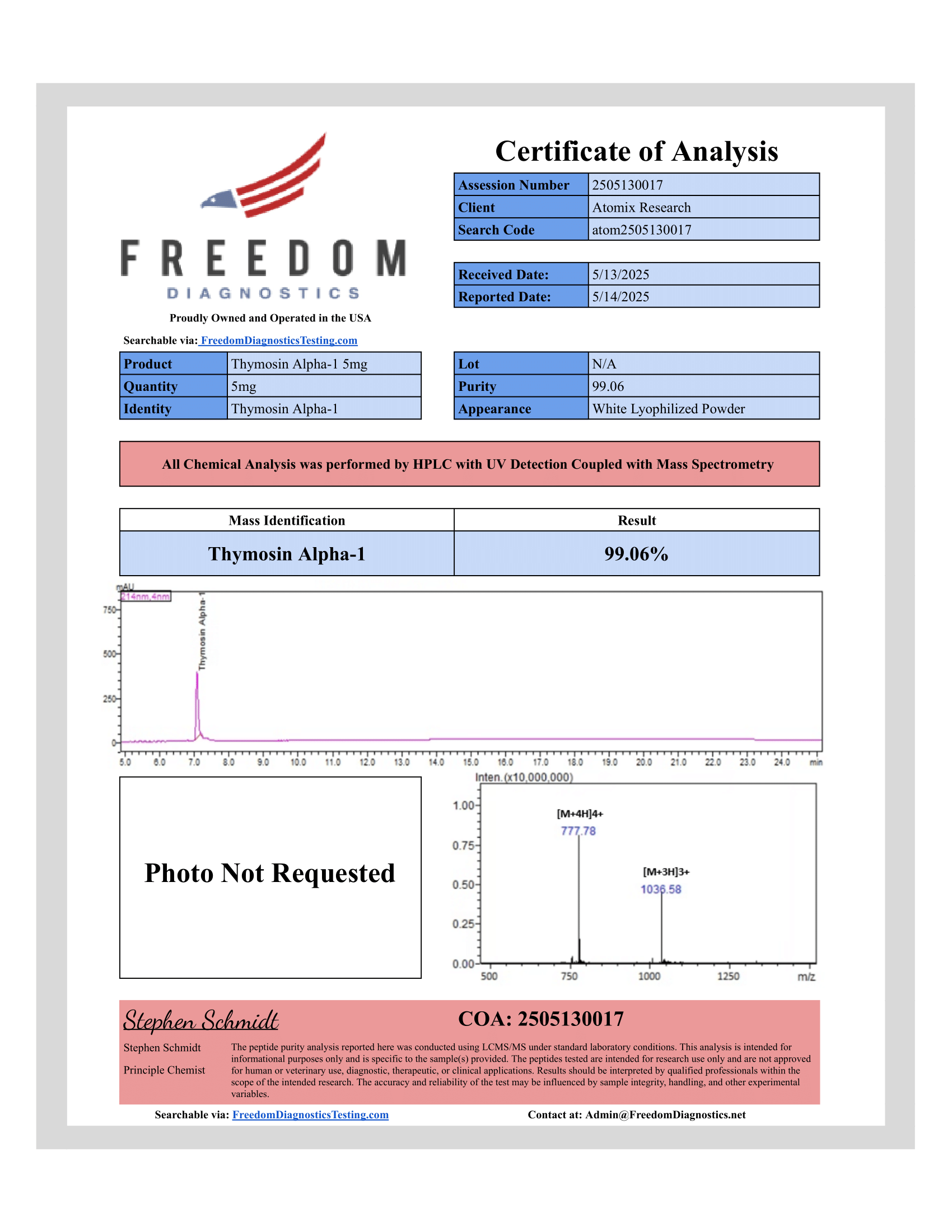 Thymosin Alpha 1 5mg COA
