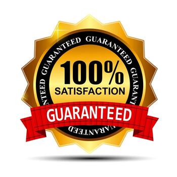 100 satisfaction guaranteed gold label with red ribbon i free vector